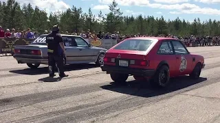 BMW E30 325ix 2.8 Turbo vs '83 Pontiac T1000 5.3 V8 1/4 mile drag race