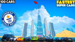 Which Super Car Can Jump Over BURJI KHALIFA! 😱 World Fastest Cars vs Burj Khalifa jump🔥 GTA 5 MODS!