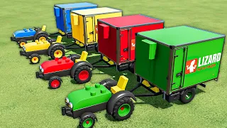 Mini Tractor of Colors! Transport Mini Lego Tractors to Grass Field! Lego Hay Bale Jobs! FS22