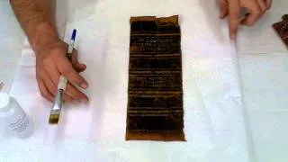 Applying Klucel -G, a leather consolidant, to a leather spine: Save Your Books