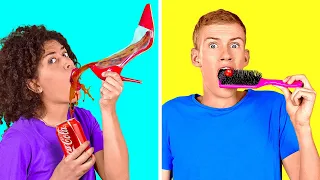 REAL FOOD VS WEIRD UTENSILS || Last To Stop Eating Wins! Eating Only Wrong By 123 GO! CHALLENGE