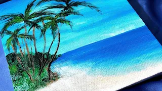 easy way to paint a beach Scene🏝️/Acrylic painting for beginners/#beach #painting #acrylicpainting