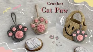 CROCHET KEYCHAIN :  Crochet Keychain Tutorial 🐾😺 Earphone Bag Crochet | Crochet Cat Paw Keychain 🐾