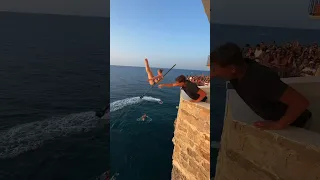 CLIFF DIVING OFF ITALIAN BALCONY 🤯🇮🇹 Who wants to see the results 🎥 #BraveGang #shorts