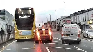 Car slams into parked bus - Dash Cam