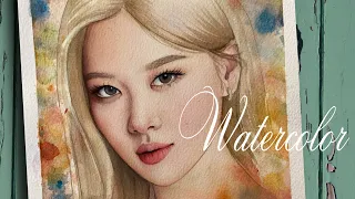 watercolor portrait painting of Rose - BlackPink - How to paint blonde girl with Watercolor