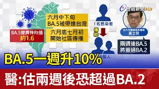 BA.5一週升10% 醫:估兩週後恐超過BA.2