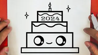 HOW TO DRAW A CUTE CAKE NEW YEAR 2024 , STEP BY STEP,  Jack Drawkings