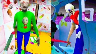 Granny 3 New Mod - Baldi Grandpa And Rod Granny | Gameover Scenes