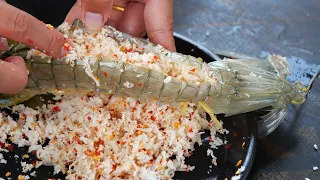 Alien Shrimp Fried with Coconut Meat -   Delicious Live Mantis Shrimp Deep Fried