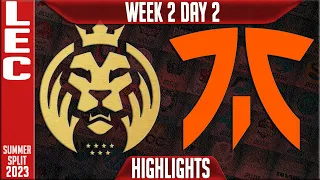 MAD vs FNC Highlights | LEC Summer 2023 W2D2 | MAD Lions vs Fnatic