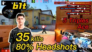 b1t Faceit Inferno POV - 35KILLS - 😮80%HS - 5 Triples＆Ace - w/m0NESY - CSGO b1t POV!