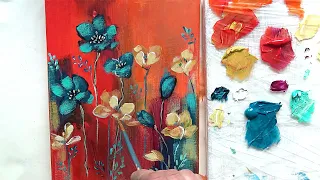 Easy  Flowers Acrylic painting for beginners / Step by step / MariArtHome