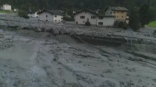 A landslide has left a path of destruction through a small Swiss town