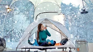 Heavy snowstorm forest frozen tent solo campingㅣFrozen Interesting Bubble Tent