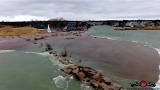 New Buffalo Under Water Gale Force Winds Hitting New Buffalo Drone Footage 4K