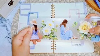 ASMR Aesthetic Journaling|💙Summer Flowers💜|Journal With Me|Scrapbooking|Relaxing Paper Sounds