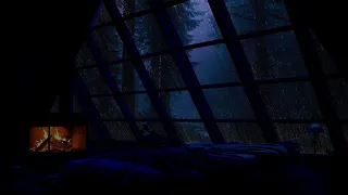 Nighttime Tranquility: Roaring Fireplace, Heavy Rain in the Forest and Relaxing Sleep Sounds