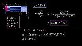 Magnetic field, energy density, energy, and inductance of a solenoid