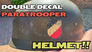German Double Decal paratrooper helmet fresh out of the woodwork l REGIMENTALS