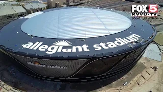 Allegiant Stadium drone footage of roof branding