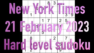 Sudoku solution – New York Times sudoku 21 February 2023 Hard level