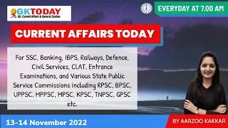 13-14 November, 2022 Current Affairs in English & Hindi by GK Today