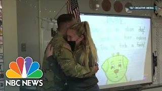 Soldier Surprises Sister While Teaching In Her First-Grade Classroom