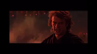 Anakin vs Obi Wan with Holding out for a Hero randomly playing in the background.