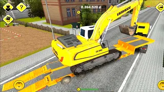 Flatbed Truck with Crane and Low Loader Truck - Construction Simulator 2014-gameplay