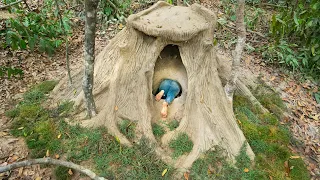 GIRL LIVING OFF GRID Built The Most Secret Underground Hut inside Artisficial Dead Tree