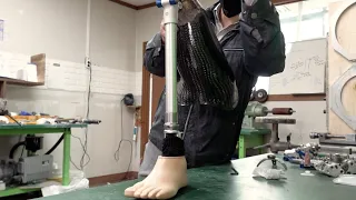 Process of Making a Carbon Prosthetic Leg for Amputee by a Korean Prosthesis Artisan.