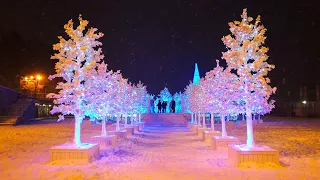 ⁴ᴷ⁶⁰ Walking Moscow: Christmas Eve Walk 🎄 Sokolniki Park