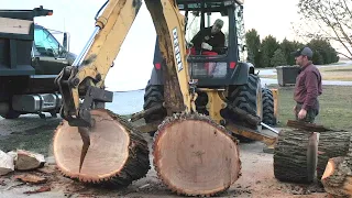 BRILLIANT!! Backhoe Log Splitter!! Will HUGE Rounds BREAK IT???