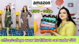 Amazon office/college wear kurti/kurta set under 500 🌼starting ₹379🌼 cotton kurta set | kurti haul
