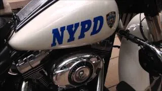 WALK AROUND OF A NYPD HIGHWAY PATROL MOTORCYCLE IN BROOKLYN HEIGHTS, BROOKLYN IN NEW YORK CITY.