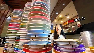 Building a top with a rotating sushi plate 🤣 XXX sushi mukbang