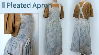 DIY 린넨 주름 앞치마/원피스형 앞치마 만들기(w.천나라) - How to make a gathered one-piece style apron/패턴그리기/노루발 없이 주름잡기