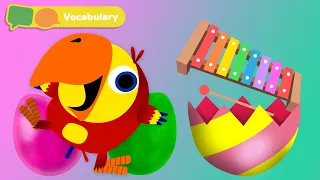 Learning First Words w Larry The Bird -Xylophone | Sensory Stimulation for Babies | First University