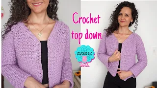 Chaqueta con cuello en V a crochet 🥰 punto Crunch