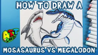 How to Draw MOSASAURUS VS MEGALODON