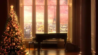 Relaxing Christmas Piano Music in Paris | Cozy Winter Ambience | Wind Sounds & Snow Fall | 3 hours