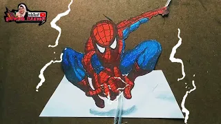 Trick Drawing 3d art Spiderman || menggambar mudah Spiderman dengan crayon