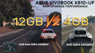 GTA V GAMING COMPARISON 4GB  VS 12GB RAM ASUS VIVOBOOK X-510UF CRUCIAL+SAMSUNG RAM UPGRADE Gameplay