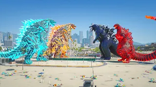 Team Godzilla Earth vs Shin Godzilla, Venom Godzilla Epic FIght ( GTA V Mods )