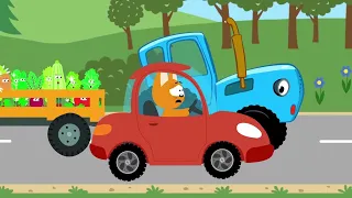 Lustige Cartoons über Autos, Traktoren und eine Katze m23
