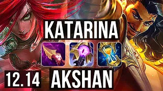 KATARINA vs AKSHAN (MID) | Quadra, 2.1M mastery, Legendary, 1100+ games, 25/4/4 | EUW Master | 12.14