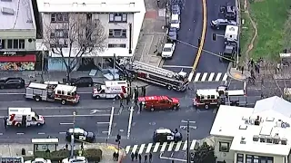 Raw Video: Aerial View of Oakland Fire Truck Crash on Grand Ave.