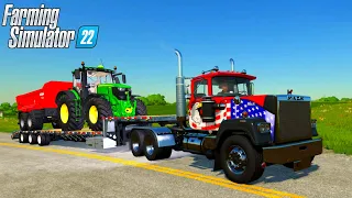 Farming Simulator 22 - MACK SUPER LINER & Flatbed Trailer Transporting The Tractor To The Farm