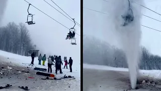 Pipe Explodes Under Ski Lift